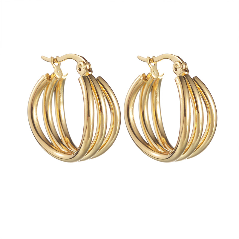 1 Pair Simple Style Streetwear Solid Color Plating Stainless Steel 18K Gold Plated Hoop Earrings display picture 4