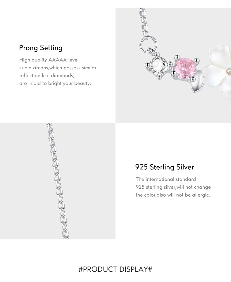 Elegant Simple Style Flower Sterling Silver Plating Three-dimensional Inlay Shell Zircon Rhodium Plated Pendant Necklace display picture 5