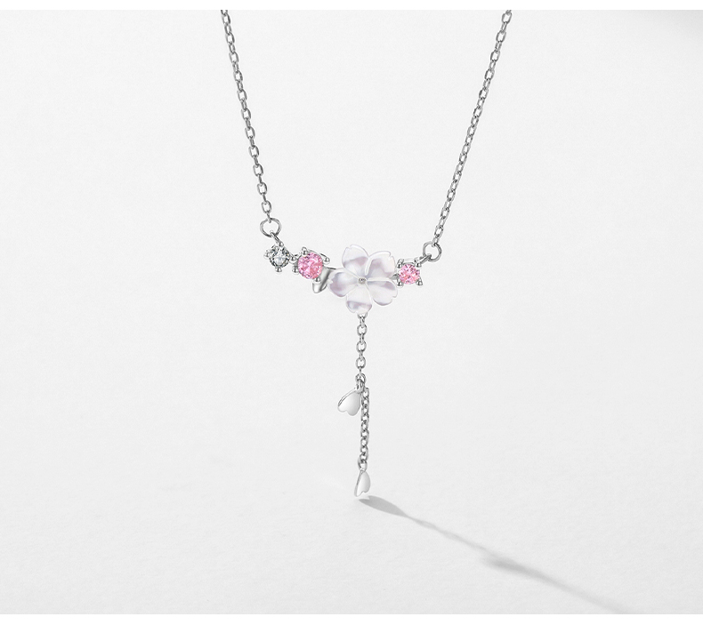 Elegant Simple Style Flower Sterling Silver Plating Three-dimensional Inlay Shell Zircon Rhodium Plated Pendant Necklace display picture 6