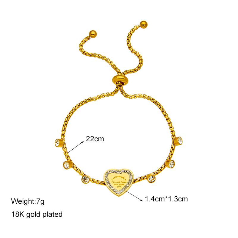 Casual Vintage Style Letter Heart Shape Stainless Steel 18K Gold Plated Rhinestones Bracelets In Bulk display picture 1