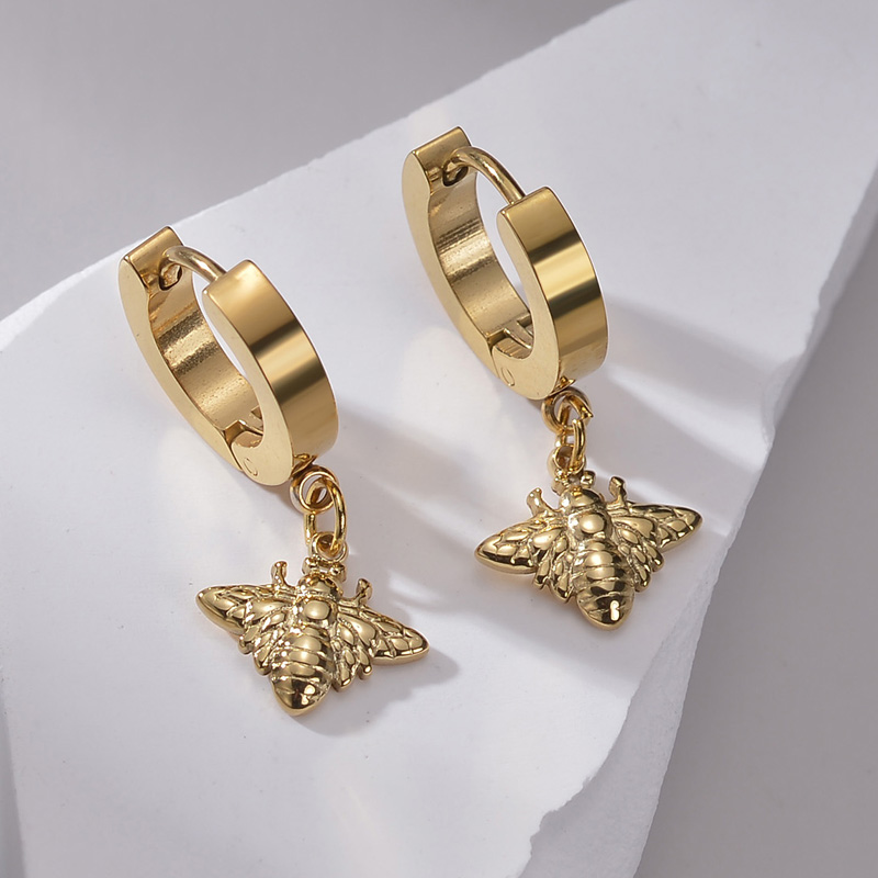 1 Pair Simple Style Classic Style Bee 304 Stainless Steel 14K Gold Plated Earrings display picture 2