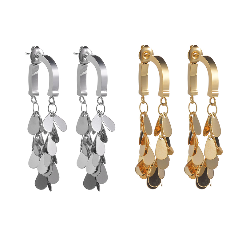 1 Pair Elegant Simple Style Water Droplets Solid Color Plating Square Ear Studs Part 304 Stainless Steel Tassel Part Is Copper Chain 18K Gold Plated Drop Earrings display picture 6