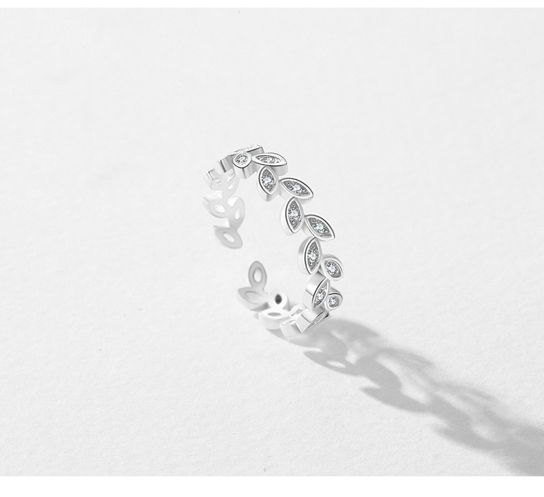 Simple Style Leaves Sterling Silver Plating Inlay Zircon Rhodium Plated Rings display picture 4