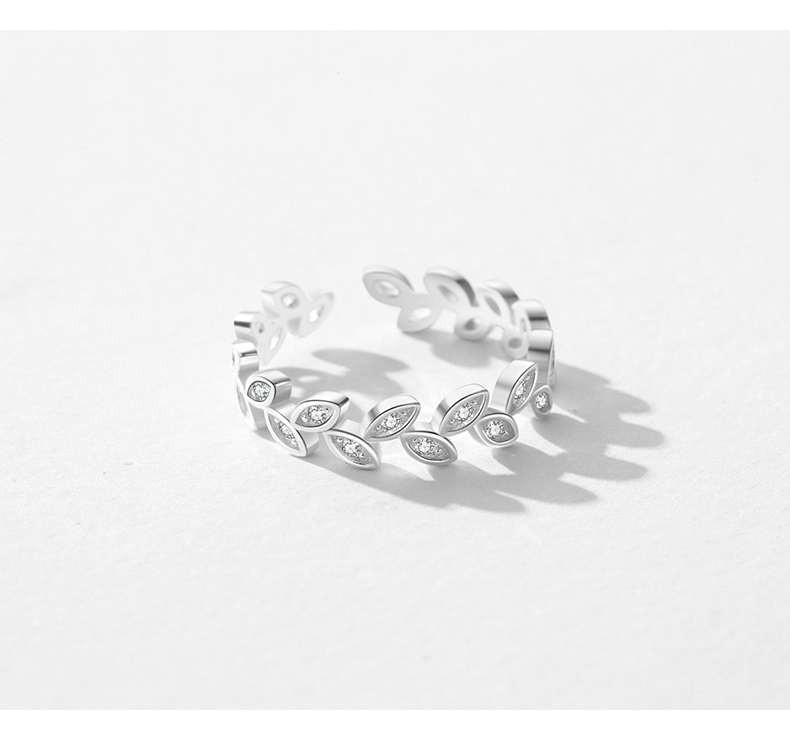 Simple Style Leaves Sterling Silver Plating Inlay Zircon Rhodium Plated Rings display picture 5