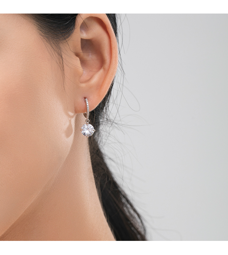 1 Pair Elegant Luxurious Round Plating Inlay Sterling Silver Zircon Rhodium Plated Drop Earrings display picture 1