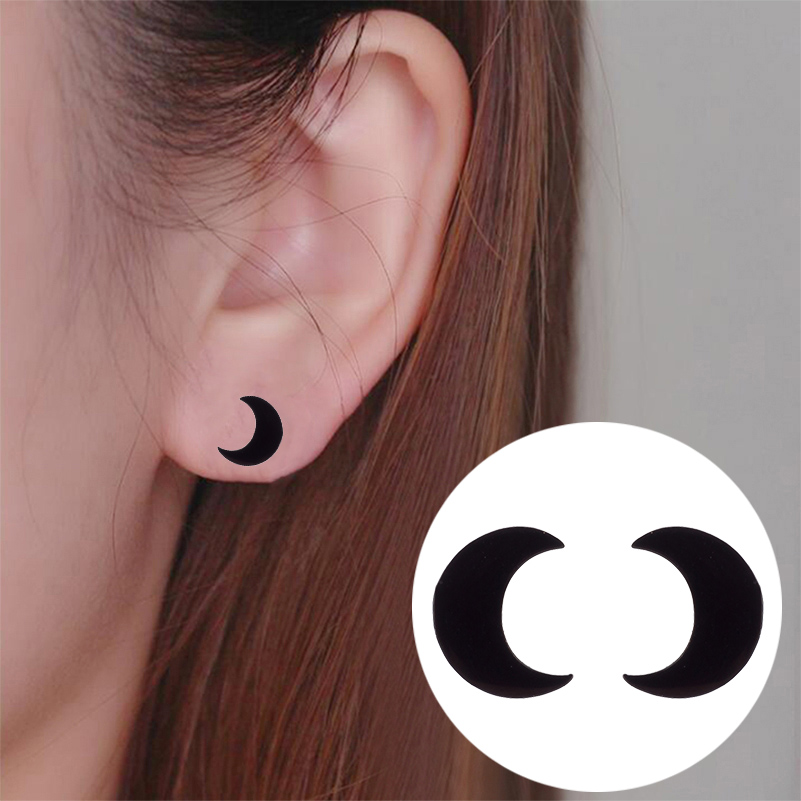 1 Pair Cute Simple Style Classic Style Moon Stainless Steel 18k Gold Plated Ear Studs display picture 8