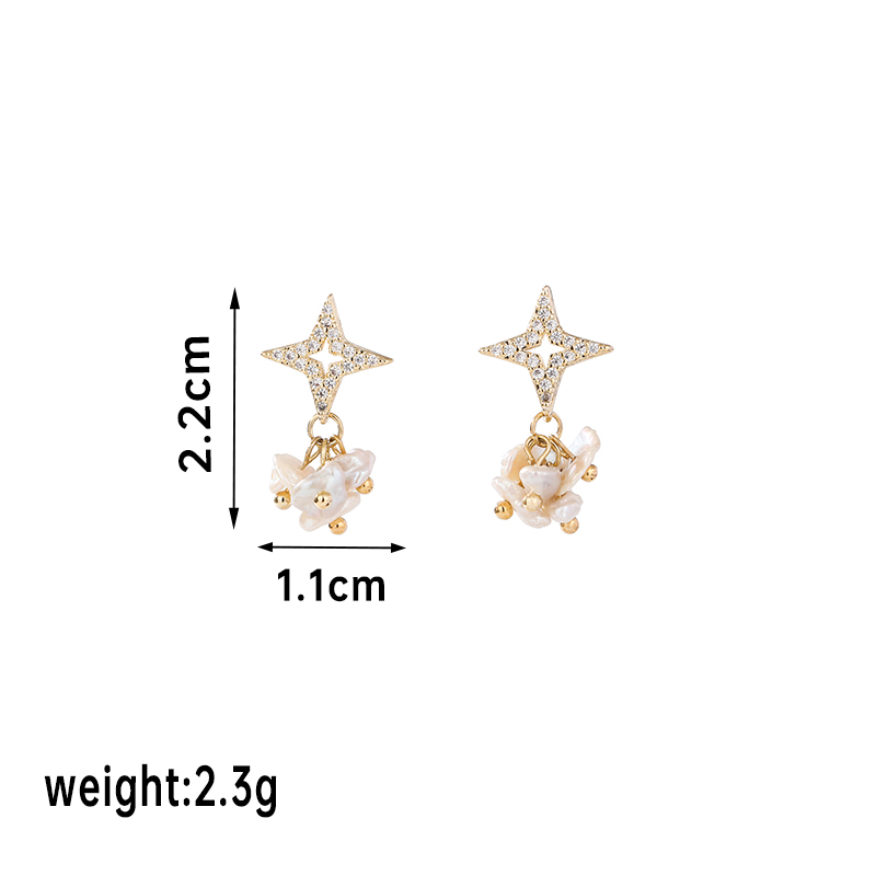 1 Pair Vintage Style Simple Style Star Flower Plating Inlay Copper Freshwater Pearl Zircon 14k Gold Plated 18k Gold Plated Ear Studs display picture 1