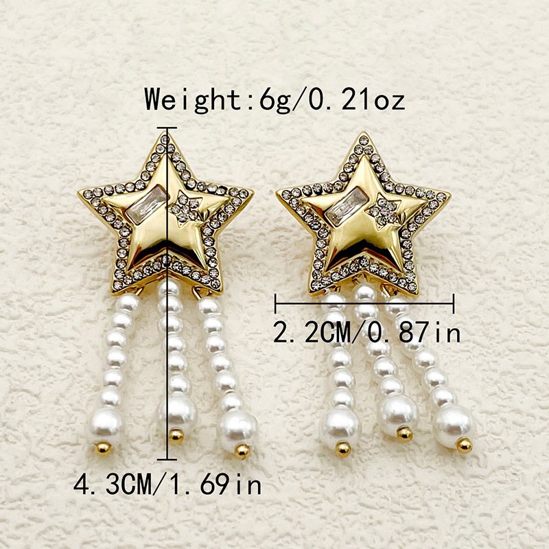 1 Paire Mignon Star Placage Incruster Acier Inoxydable 304 Perle Zircon Plaqué Or 14K Boucles D'oreilles display picture 3