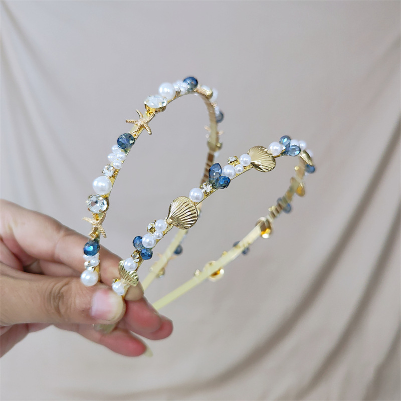 Sweet Simple Style Shell Imitation Pearl Alloy Inlay Artificial Crystal Hair Band display picture 1