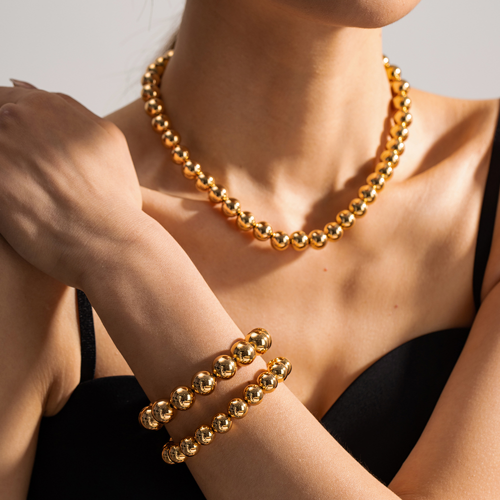 Großhandel Elegant Retro Einfarbig Rostfreier Stahl Perlen Armbänder Halskette display picture 10