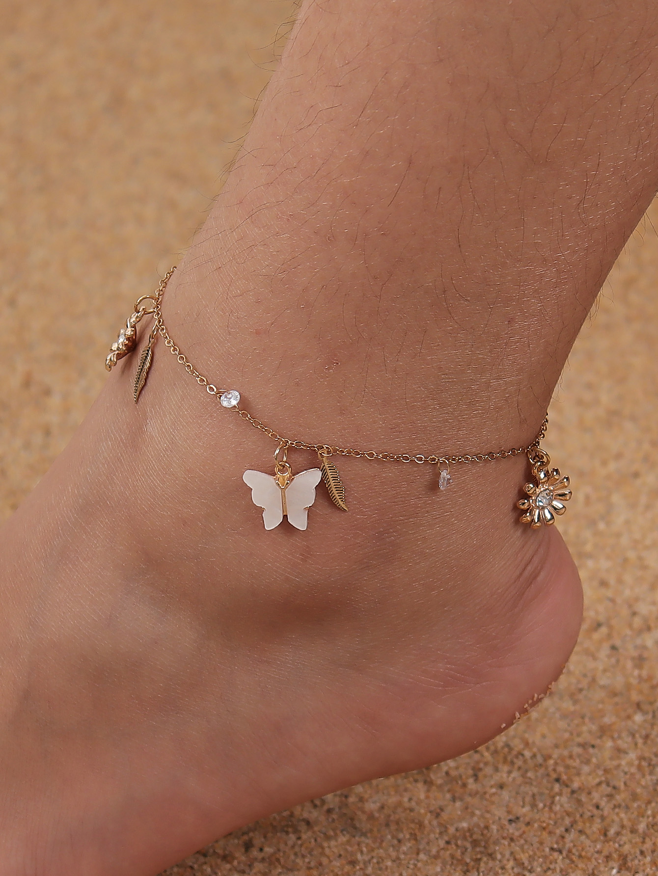 Elegant Beach Modern Style Chrysanthemum Butterfly Alloy Inlay Artificial Rhinestones Women's Anklet display picture 1