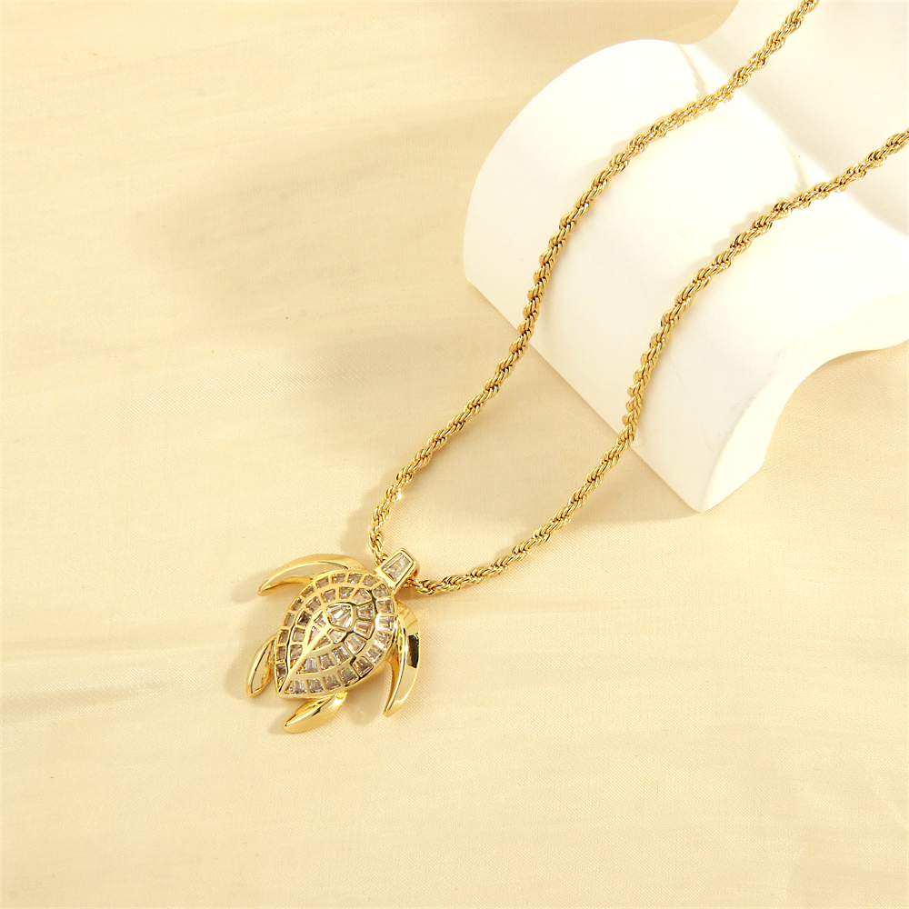 Simple Style Tortoise Copper 18k Gold Plated Zircon Pendant Necklace In Bulk display picture 4