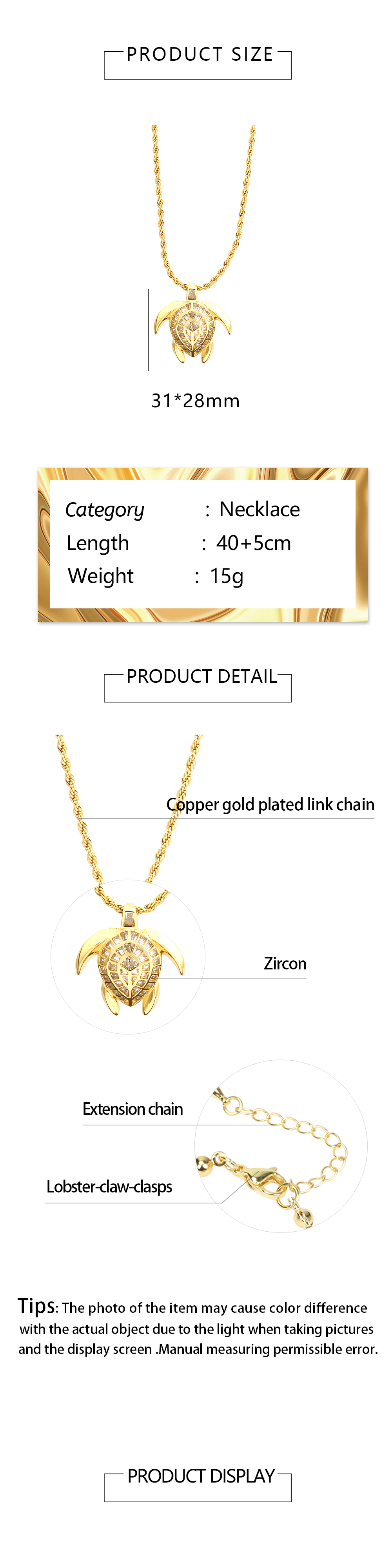 Simple Style Tortoise Copper 18k Gold Plated Zircon Pendant Necklace In Bulk display picture 1