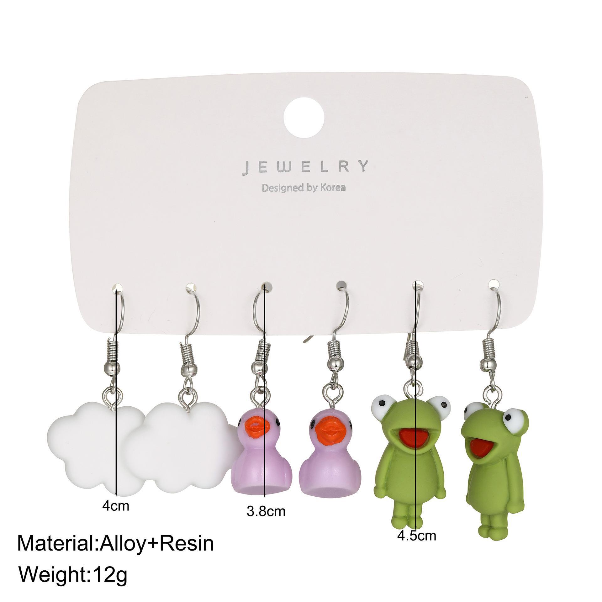 1 Set Cartoon Style Cute Clouds Frog Duck Alloy Resin Drop Earrings display picture 1
