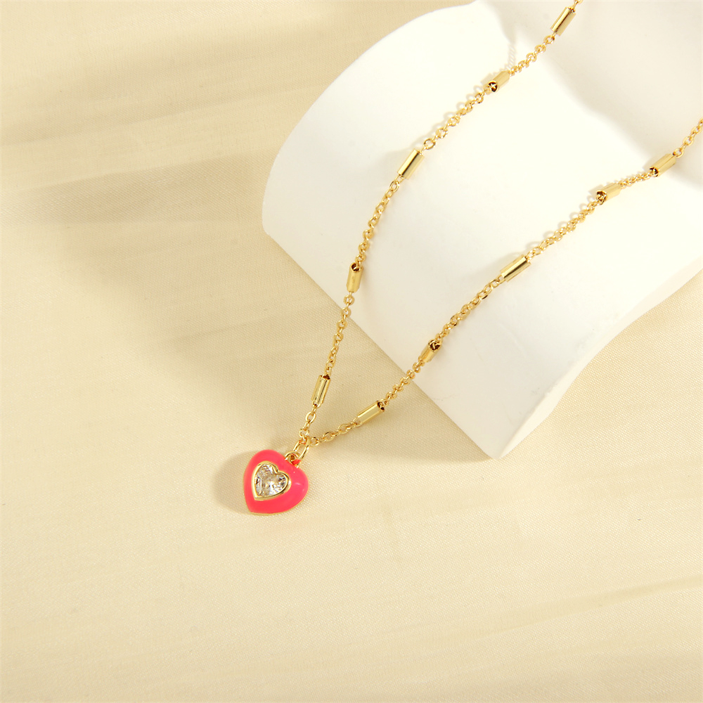 Sweet Simple Style Heart Shape Copper 18k Gold Plated Zircon Pendant Necklace In Bulk display picture 4