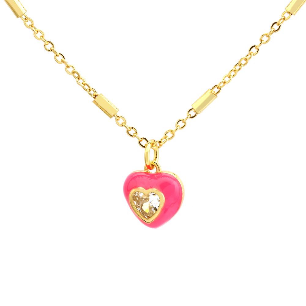 Sweet Simple Style Heart Shape Copper 18k Gold Plated Zircon Pendant Necklace In Bulk display picture 12