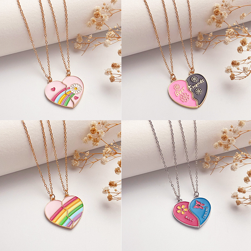 Sweet Heart Shape Alloy Enamel Couple Pendant Necklace display picture 2