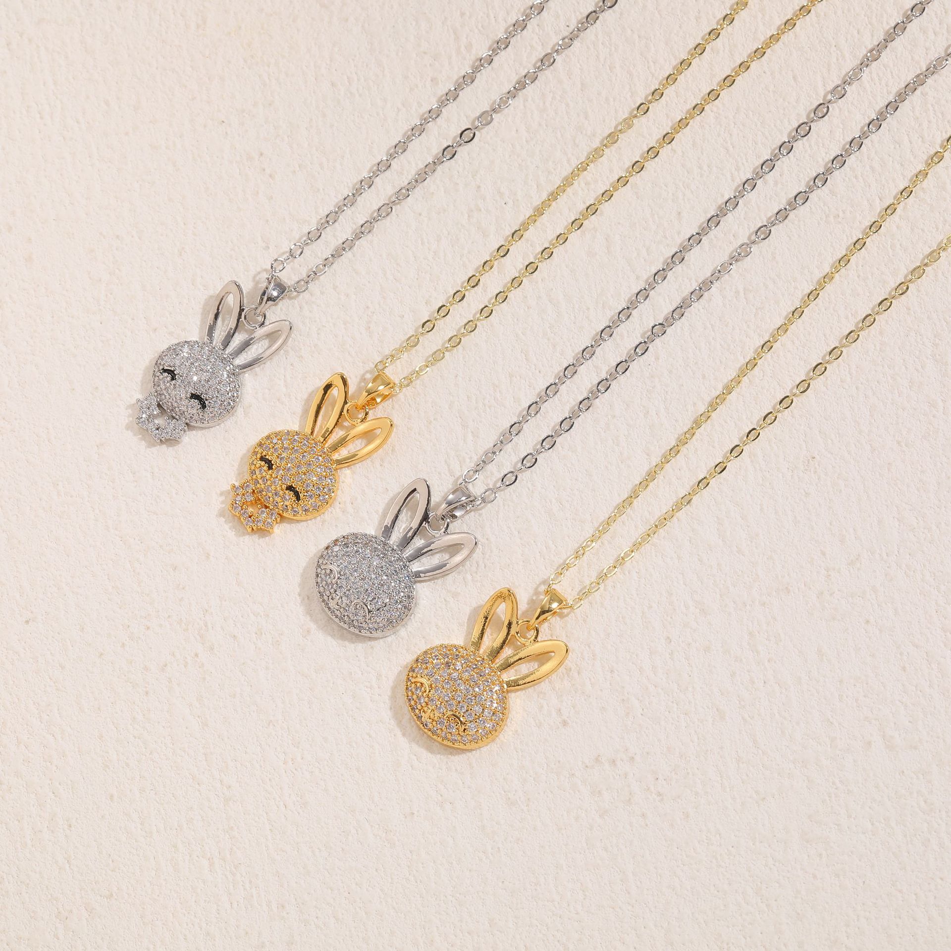 Cute Pastoral Simple Style Rabbit Copper 14k Gold Plated White Gold Plated Zircon Pendant Necklace In Bulk display picture 6