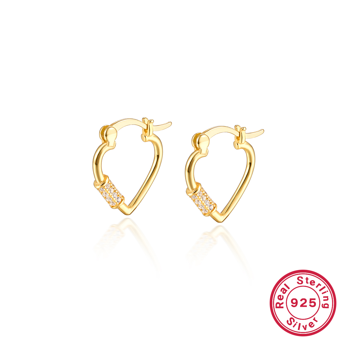 1 Paar Elegant Herzform Überzug Inlay Sterling Silber Zirkon 18 Karat Vergoldet Weißgold Plattiert Ohrringe display picture 1