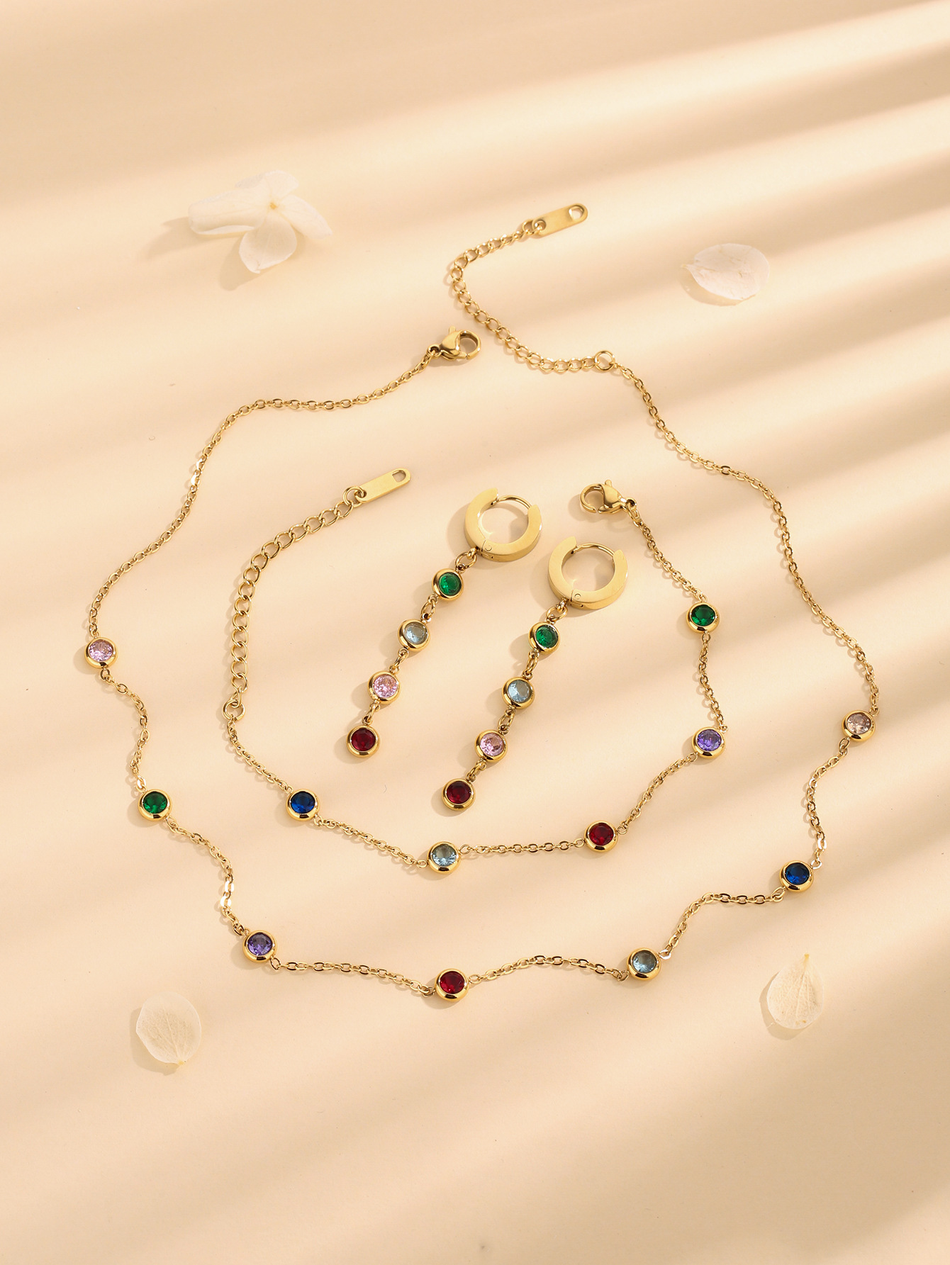 Wholesale Elegant Lady Simple Style Round Steel Inlay Rhinestones Bracelets Earrings Necklace display picture 3