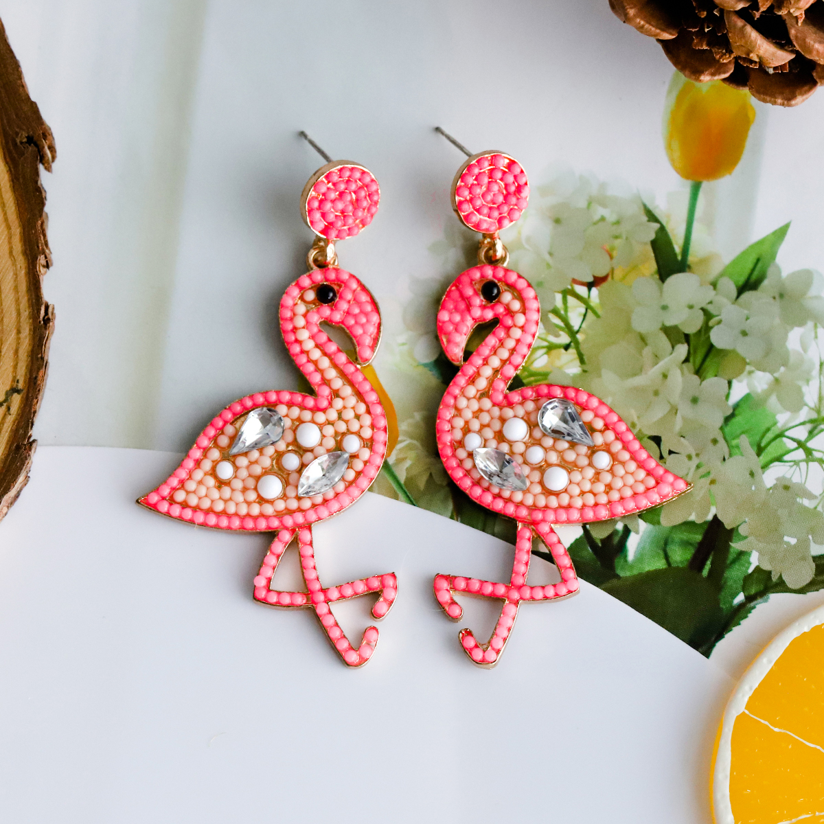 1 Pair Casual Vacation Flamingo Inlay Alloy Resin Drop Earrings display picture 2