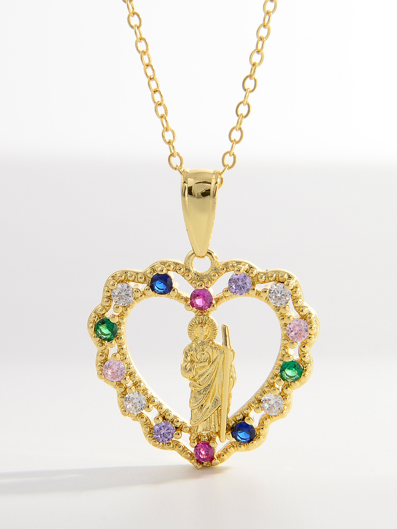 Elegant Retro Square Heart Shape Copper 18k Gold Plated Zircon Pendant Necklace In Bulk display picture 9