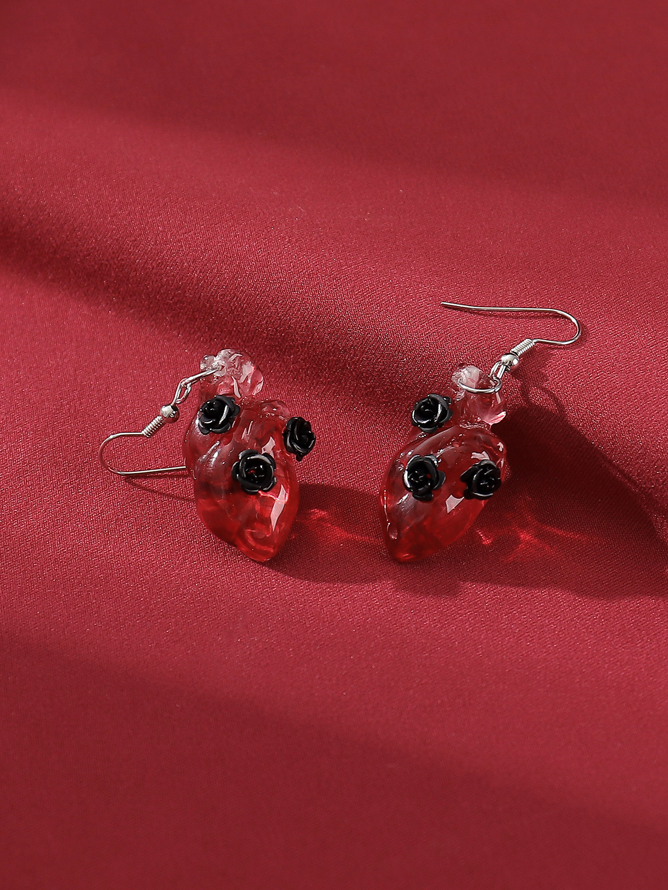 1 Pair Gothic Punk Cool Style Rose Synthetic Resin Alloy Drop Earrings display picture 5