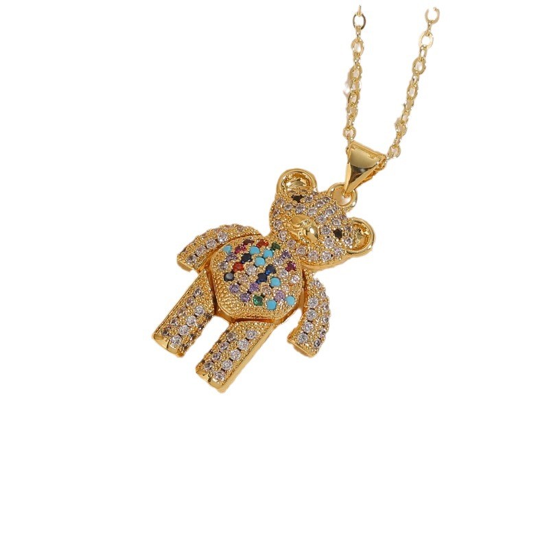 Casual Cute Streetwear Little Bear Brass 14k Gold Plated White Gold Plated Zircon Pendant Necklace In Bulk display picture 1