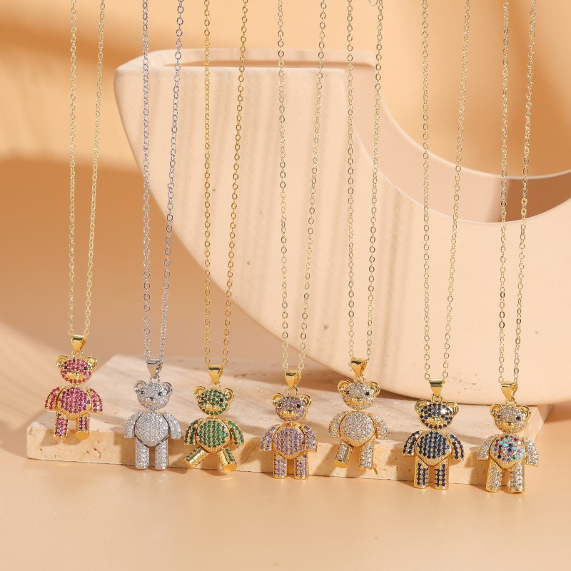 Casual Cute Streetwear Little Bear Brass 14k Gold Plated White Gold Plated Zircon Pendant Necklace In Bulk display picture 2