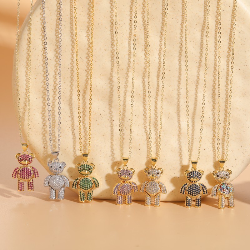 Casual Cute Streetwear Little Bear Brass 14k Gold Plated White Gold Plated Zircon Pendant Necklace In Bulk display picture 3
