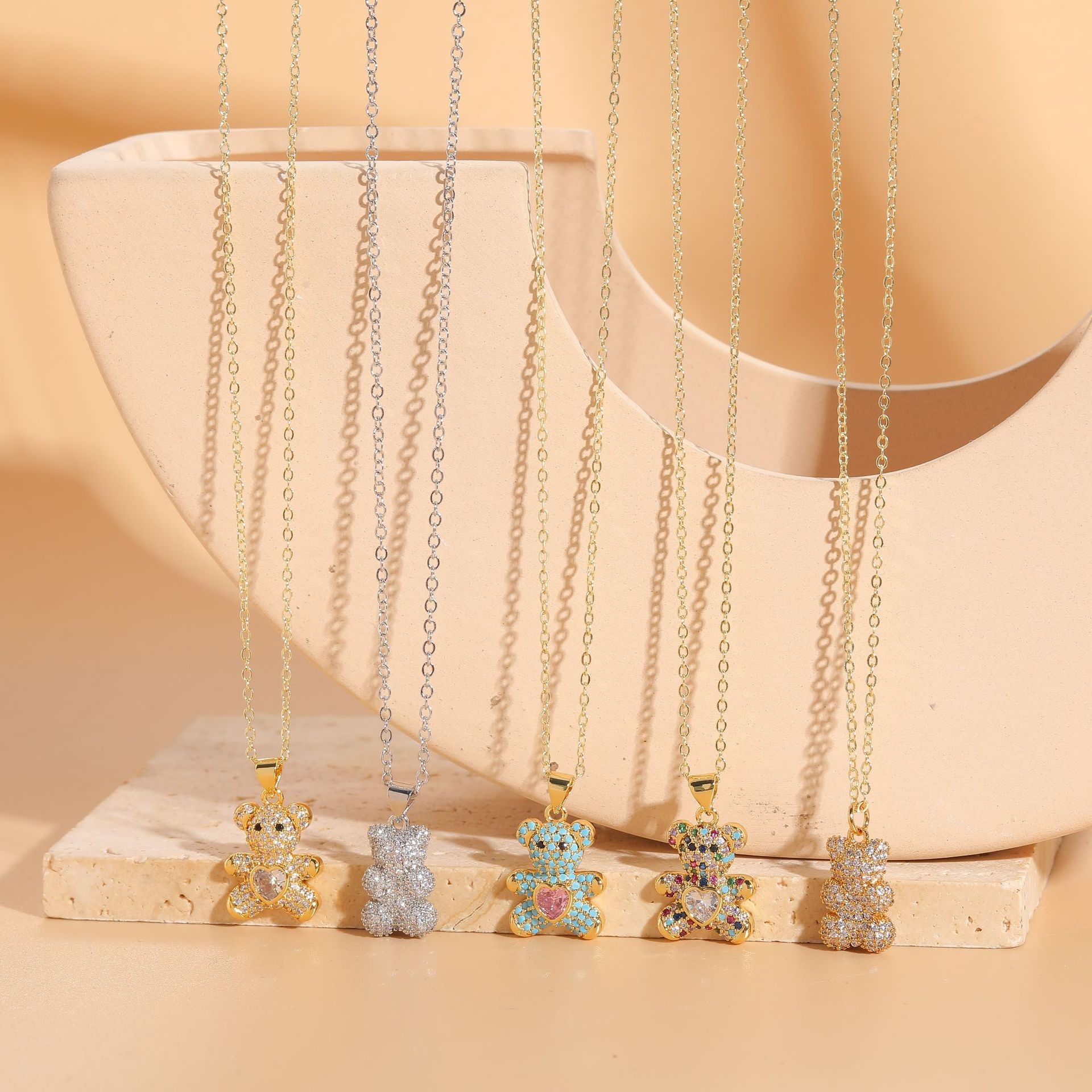 Casual Cute Streetwear Little Bear Brass 14k Gold Plated White Gold Plated Zircon Pendant Necklace In Bulk display picture 4