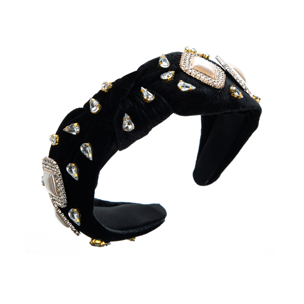 Elegant Solid Color Cloth Inlay Artificial Rhinestones Artificial Pearls Hair Band display picture 4