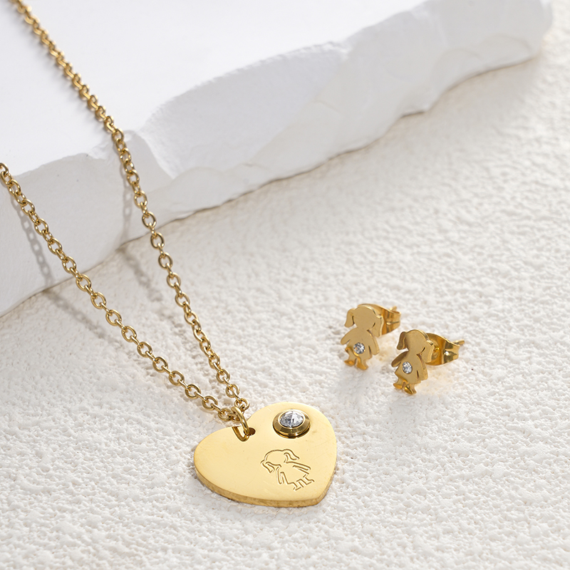 304 Stainless Steel Gold Plated Cute Simple Style Plating Inlay Human Heart Shape Zircon Earrings Necklace display picture 3