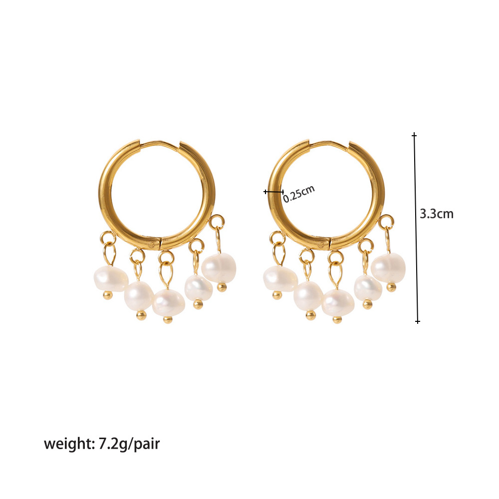 1 Pair Elegant Bohemian Roman Style Circle Plating 201 Stainless Steel Freshwater Pearl 18K Gold Plated Drop Earrings display picture 5