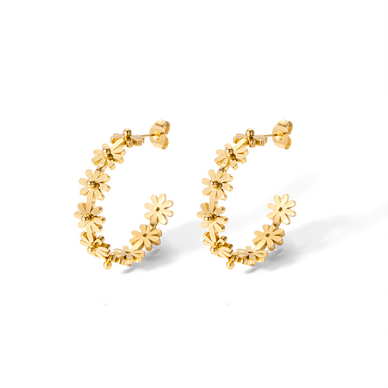 1 Pair Elegant Lady Daisy Plating 304 Stainless Steel 18K Gold Plated Ear Studs display picture 2