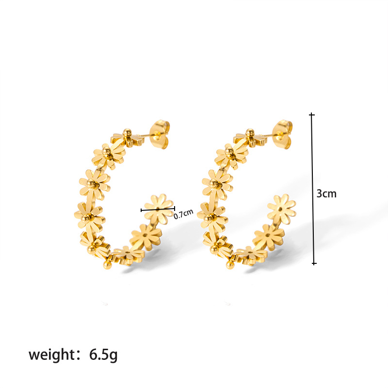 1 Pair Elegant Lady Daisy Plating 304 Stainless Steel 18K Gold Plated Ear Studs display picture 1