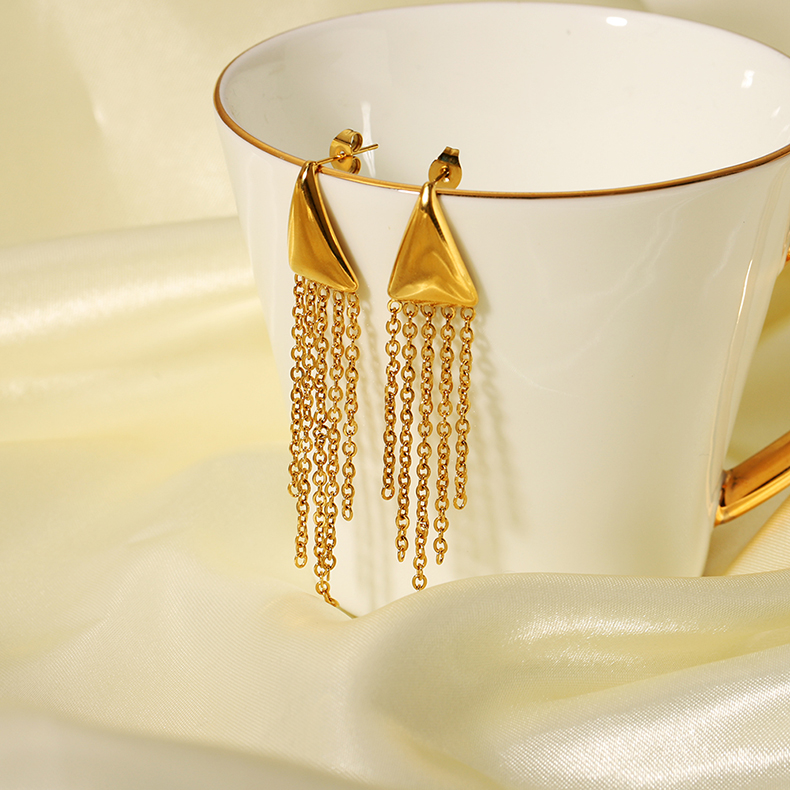 1 Pair Elegant Lady Triangle Tassel Plating Stainless Steel 18k Gold Plated Drop Earrings display picture 3