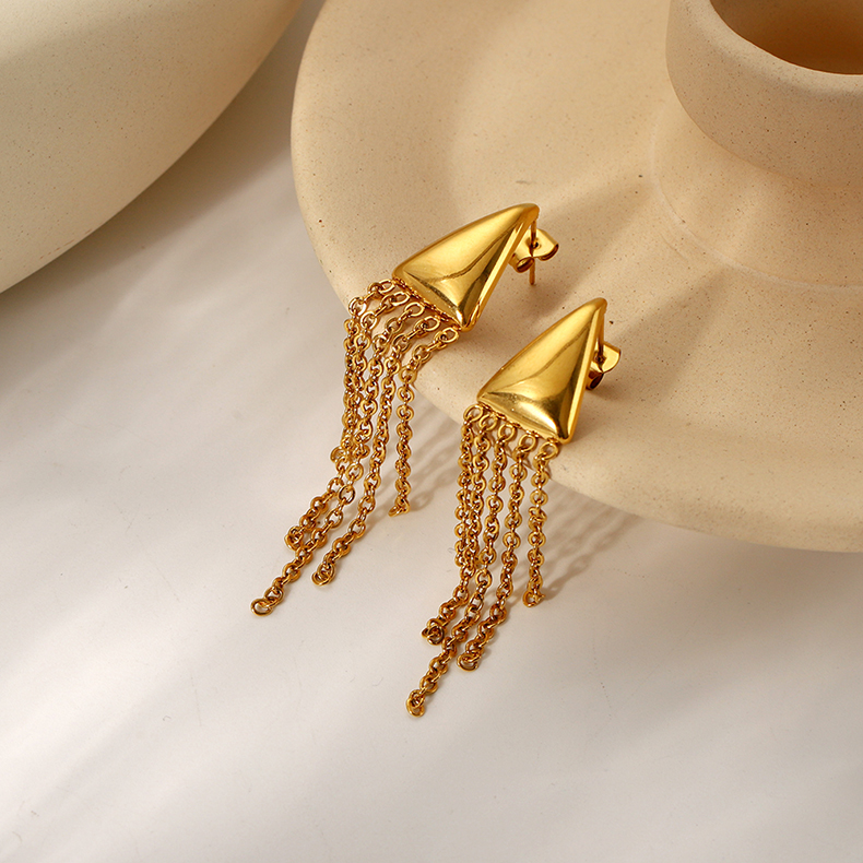 1 Pair Elegant Lady Triangle Tassel Plating Stainless Steel 18k Gold Plated Drop Earrings display picture 4