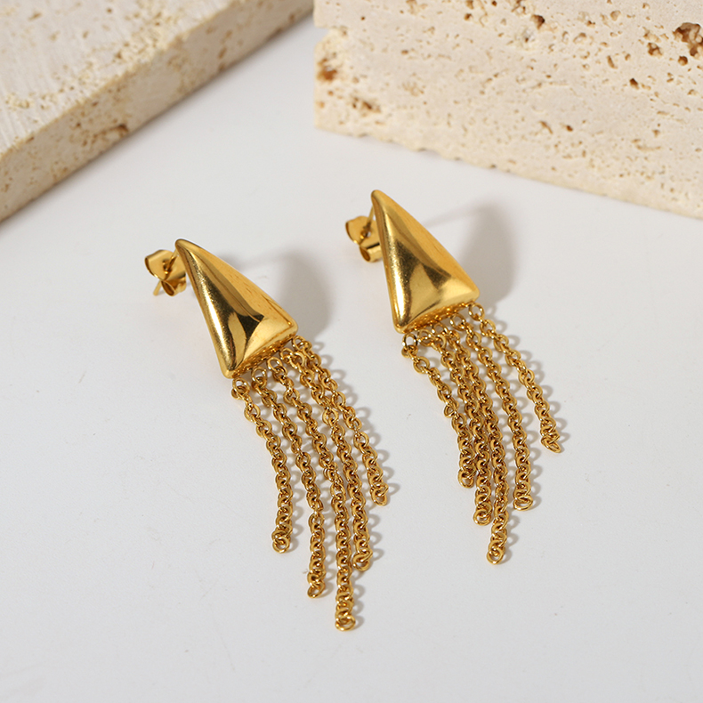 1 Pair Elegant Lady Triangle Tassel Plating Stainless Steel 18k Gold Plated Drop Earrings display picture 5