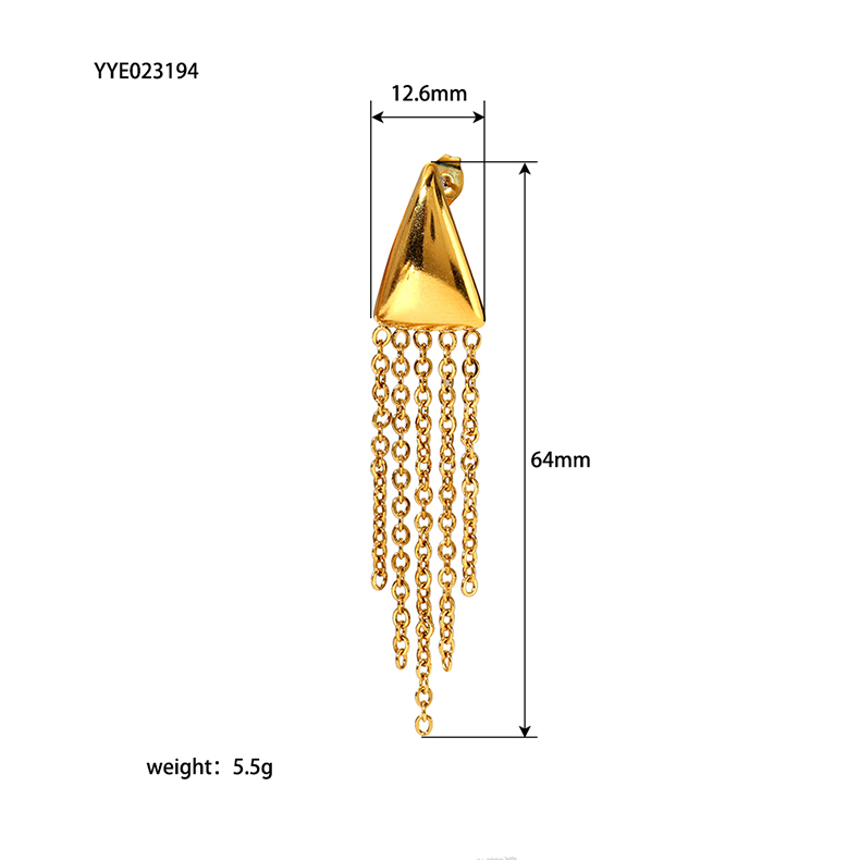 1 Pair Elegant Lady Triangle Tassel Plating Stainless Steel 18k Gold Plated Drop Earrings display picture 2