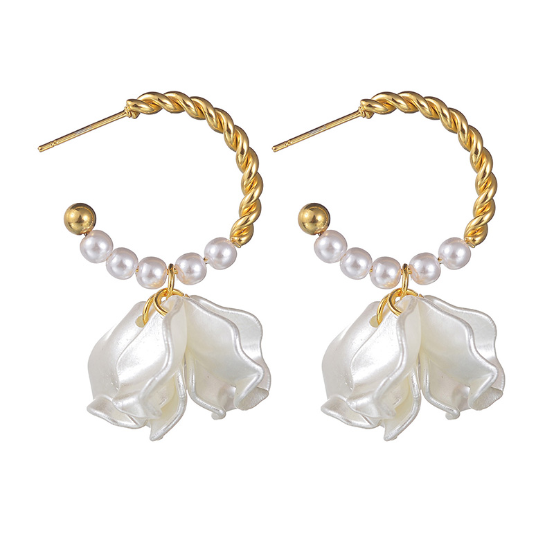 1 Pair Lady Flower Plating Other Metal Parts 304 Stainless Steel Steel Ball 201 Stainless Steel Acrylic Imitation Pearl, Imitation Petals 18K Gold Plated Drop Earrings display picture 4