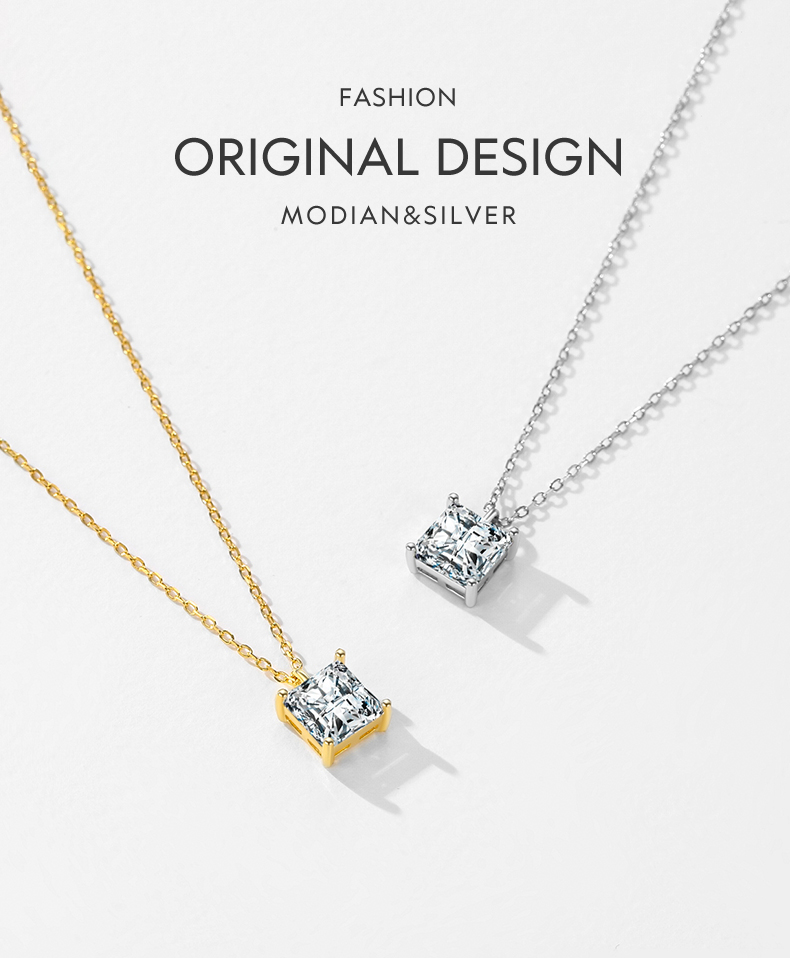 Ig Style Elegant Simple Style Square Sterling Silver Plating Inlay Zircon 14k Gold Plated Rhodium Plated Solitaire Necklace display picture 1