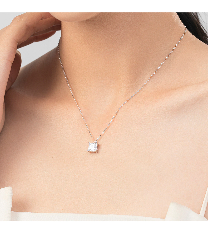 Ig Style Elegant Simple Style Square Sterling Silver Plating Inlay Zircon 14k Gold Plated Rhodium Plated Solitaire Necklace display picture 3
