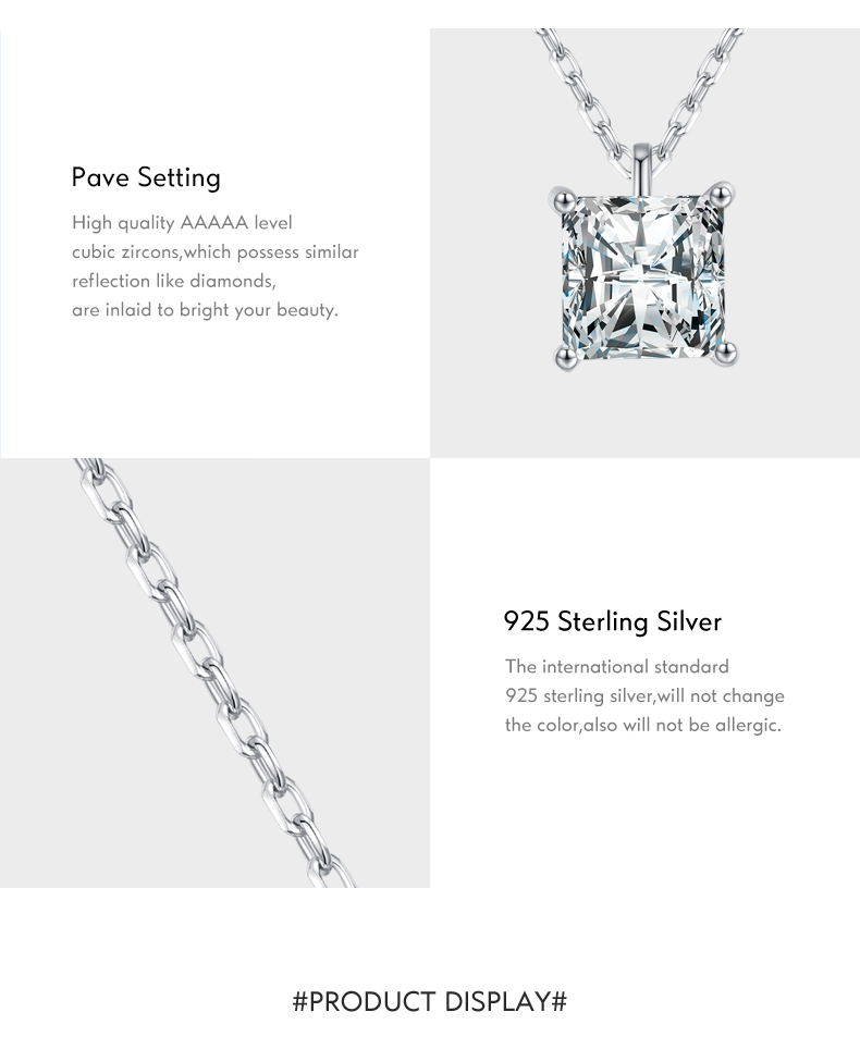 Ig Style Elegant Simple Style Square Sterling Silver Plating Inlay Zircon 14k Gold Plated Rhodium Plated Solitaire Necklace display picture 5