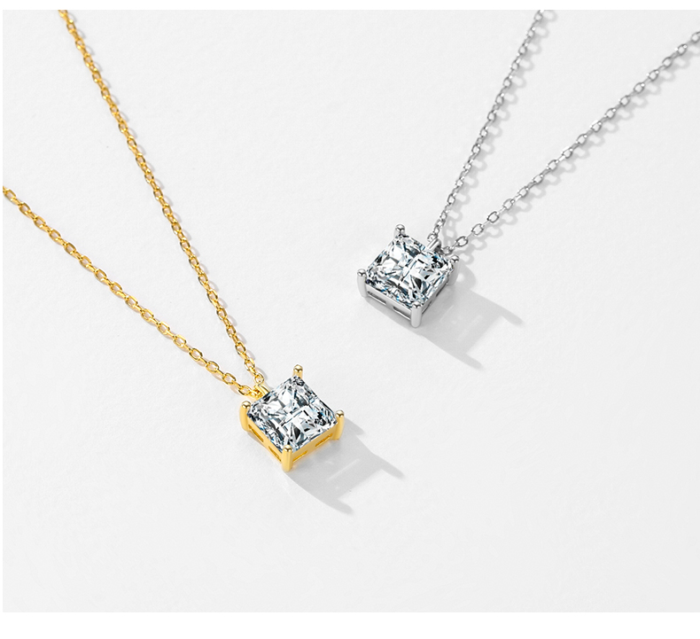 Ig Style Elegant Simple Style Square Sterling Silver Plating Inlay Zircon 14k Gold Plated Rhodium Plated Solitaire Necklace display picture 6