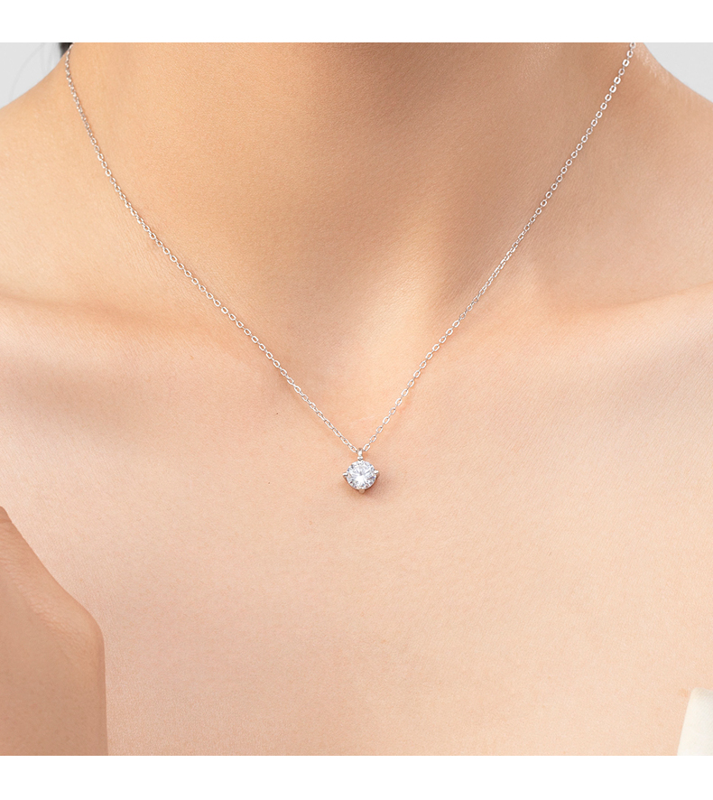 Ig Style Elegant Simple Style Round Sterling Silver Plating Inlay Zircon 14k Gold Plated Rhodium Plated Solitaire Necklace display picture 3