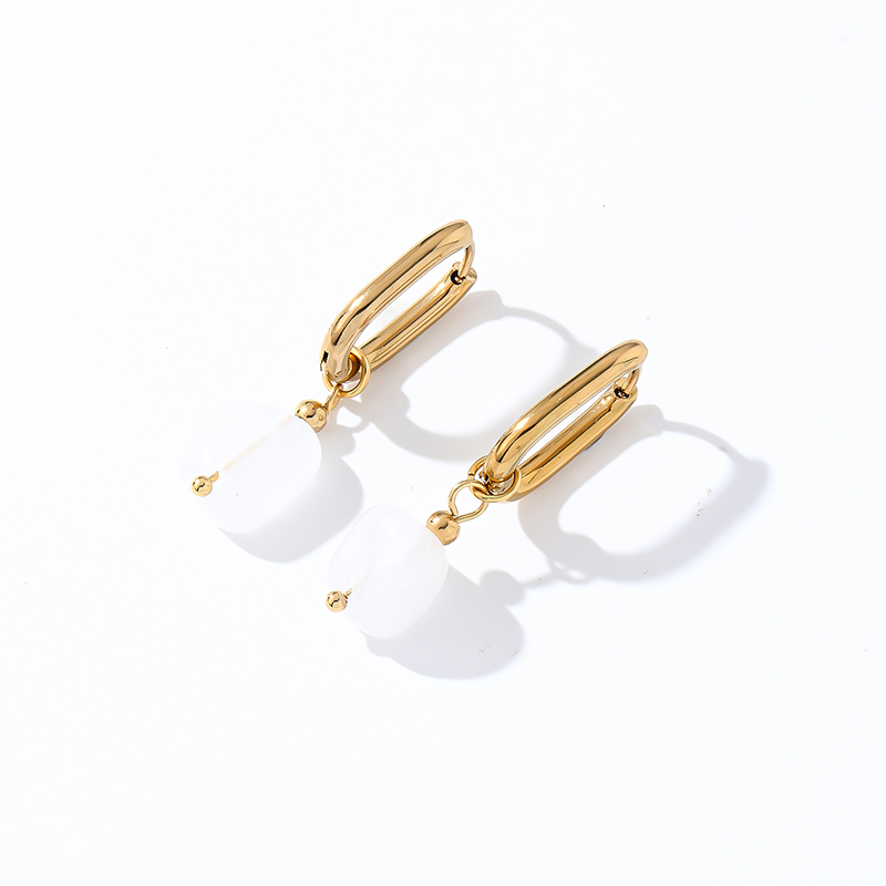 1 Pair Casual Retro French Style Oval Plating 304 Stainless Steel Natural Stone Gold Plated Drop Earrings display picture 4