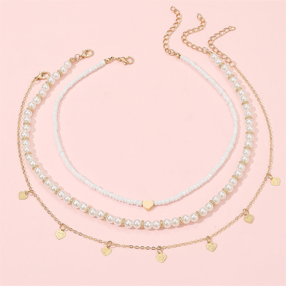 Süß Süss Herzform Künstliche Perle Legierung Perlen Mädchen Halskette display picture 1