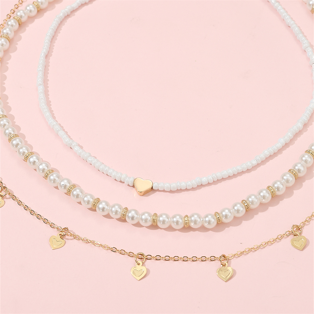 Süß Süss Herzform Künstliche Perle Legierung Perlen Mädchen Halskette display picture 2