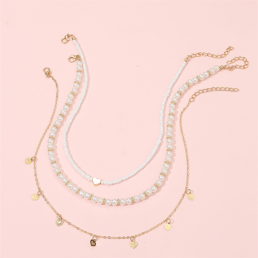 Mignon Sucré Forme De Cœur Perle Artificielle Alliage Perlé Filles Collier display picture 3